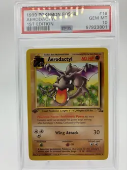 1999 Pokemon Fossil #16 Aerodactyl 1st Edition Non-Holo Gem MT PSA 10 - Image 1