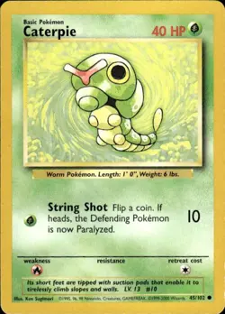 Vintage Wotc Pokemon Caterpie Base Set 045/102 Light Play LP - Image 1