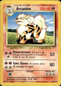 Vintage Wotc Pokemon Arcanine Base Set 23/102 Light Play LP - Image 1