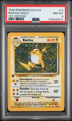 PSA 8 NM-Mint Pokemon Dutch 14/102 Raichu Holo 1st edition Base set 1999 - Image 1