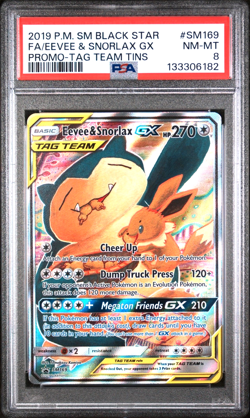 POKEMON SM BLACK STAR PROMO TAG TEAM TINS FULL ART/EEVEE & SNORLAX GX 169 PSA 8 - Image 2