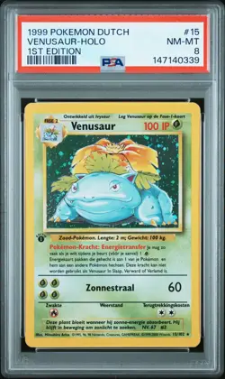 PSA 8 NM-Mint Pokemon Dutch 15/102 Venusaur Holo 1st edition Base Set 1999 - Image 1