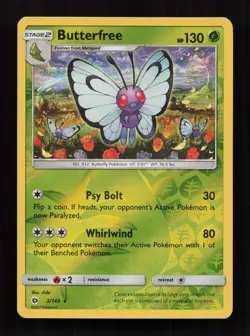Butterfree 3/149 Rare Sun & Moon Pokemon Reverse Holo Near Mint - Image 1