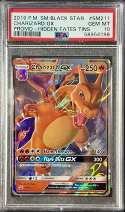 2019 POKEMON SM BLACK STAR PROMOS #SM211 CHARIZARD GX HIDDEN FATES TIN PSA 10 - Image 1