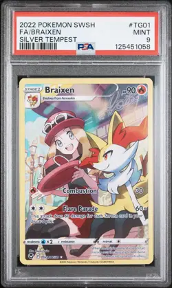 2022 POKEMON SWORD & SHIELD SILVER TEMPEST #TG01 FULL ART/BRAIXEN PSA 9 - Image 1