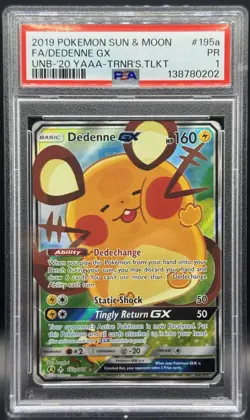 Pokemon TCG PSA 1 Dedenne GX Full Art Holo 195a/214 *POP 4* - Image 1