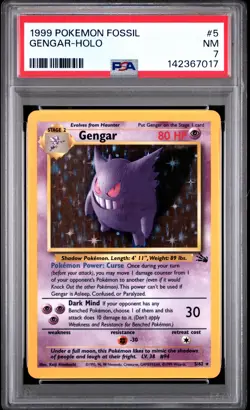 1999 Pokemon Fossil #5 Gengar-Holo PSA7 - Image 1