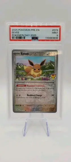 Pokemon TCG: Eevee 074 - Pokemon Day 2025 Reverse Holo PSA 9 MINT - Image 1