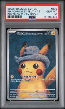 2023 POKEMON SVP EN-SV BLACK STAR PROMO #085 PIKACHU WITH GREY FELT HAT PSA 10 - Image 1