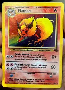 Flareon 3/64 Holo Rare Jungle Set Pokemon Card WOTC – LP/MP - Image 1
