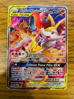 LP! Charizard & Braixen GX SM230 Sun & Moon Tag Team Alt Art Promo Pokemon Card! - Image 1