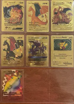 Charizard Pikachu Fan Art Gold Foil Pokemon Card Lot Unique TCG Display Lot (7) - Image 1