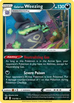 Galarian Weezing 113/192 Rare Holo | Rebel Clash | Pokemon Card - Image 1