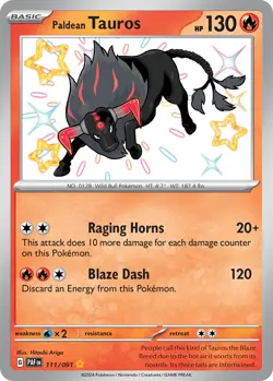 Paldean Tauros 111/91 Shiny Rare | Paldean Fates | Pokemon Card - Image 1