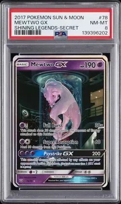 2017 POKEMON SUN & MOON SHINING LEGENDS SECRET #78 MEWTWO GX PSA 8 - Image 1