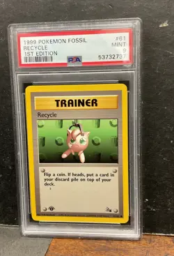 1999 Pokemon Fossil 1st Edition Card #61 Recycle PSA 9 Mint Pokemon Jigglypuff - Image 1