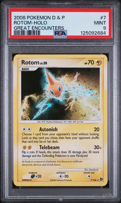 Pokemon PSA 9 MINT Rotom 7/106 DP Great Encounters Rare 2008 Holo Card Low Pop - Image 1