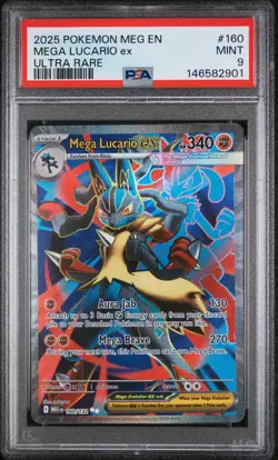 2025 Pokemon Meg EN-Mega Evolution Mega Lucario EX Ultra Rare PSA 9 #160 - Image 1