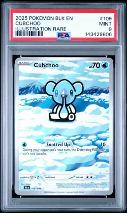 2025 Black Bolt Cubchoo PSA 9 Illustration Rare #109/086 Pokemon BLK EN - Image 1