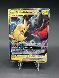 Pokemon TCG Holo Foil Pikachu & Zekrom GX Ultra Rare Card 33/181 Tag Team - Image 1