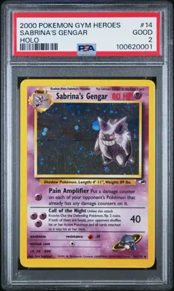 PSA 2 Sabrina's Gengar 14/132 Gym Heroes Holo Pokemon Slab - Image 1