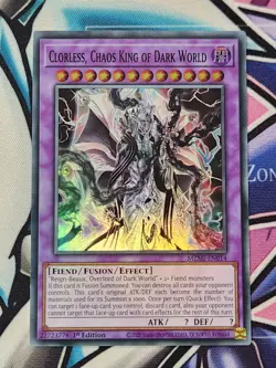 YUGIOH MZMI-EN014 Clorless, Chaos King of Dark World Super Rare 1ST EDITION - Image 1