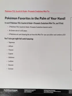 Pokemon Prismatic Evolutions Evee Mini Tin 8 Pack Factory Sealed New Box - Image 3