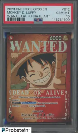 2023 One Piece OP03 EN Monkey D Luffy Wanted Alternate Art #012 PSA 10 GEM MINT - Image 1