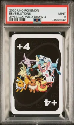 PSA 9 MINT Japanese Eeveelutions UNO WILD Draw 4 Pokemon Trading Card Game 2020 - Image 1