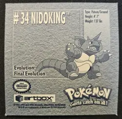 Nidoking 34 Artbox Series 1 Stickers Vintage Pokemon Trading Card Game 1999 NM - Image 2