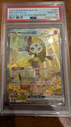 2025 POKEMON BLACK BOLT SPECIAL ILLUSTRATION RARE 167 MELOETTA EX PSA 10 LOW POP - Image 1
