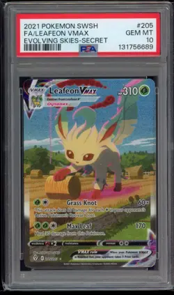 2021 Pokemon SWSH Evolving Skies Leafeon VMAX #205/203 Secret Rare PSA 10! - Image 1