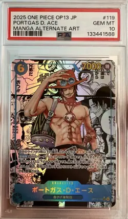 2025 ONE PIECE MANGA ALTERNATE ART OP13-119 PORTGAS D. ACE PSA 10 - Image 1