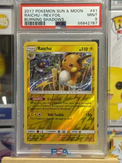 Raichu Reverse Holo 41/147 Burning Shadows Pokemon PSA 9 - Image 1