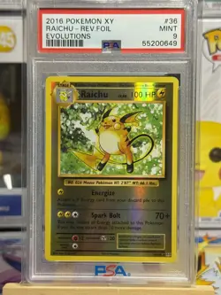 Raichu Reverse Holo 36/108 Evolutions Pokemon PSA 9 - Image 1