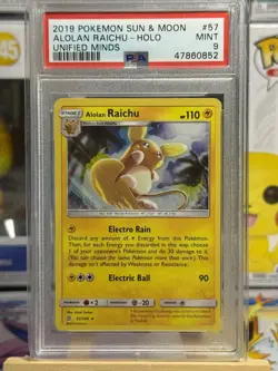 Alolan Raichu Holo 57/236 Unified Minds Pokemon PSA 9 - Image 1