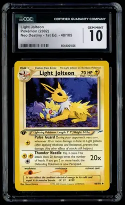 2002 Pokemon Neo Destiny #48 Light Jolteon 1st Edition CGC 10 Gem Mint - Image 1