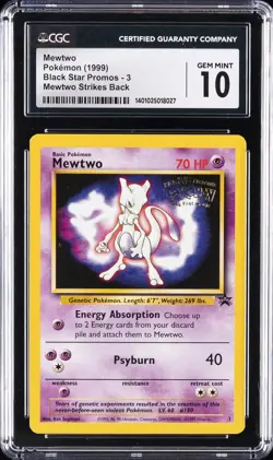 1999 POKEMON GAME MOVIE PROMO #3 MEWTWO CGC 10 GEM MINT - Image 1