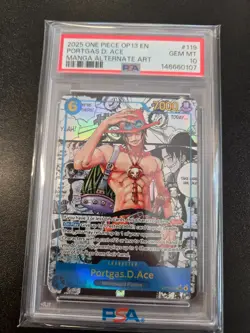 2025 ONE PIECE OP13 CARRYING ON HIS WILL MANGA ALT ART 119 PORTGAS D. ACE PSA 10 - Image 1
