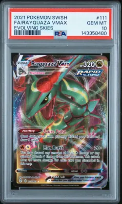 2021 Pokemon Sword & Shield Evolving Skies #111 Fa/Rayquaza Vmax PSA 10 - Image 1