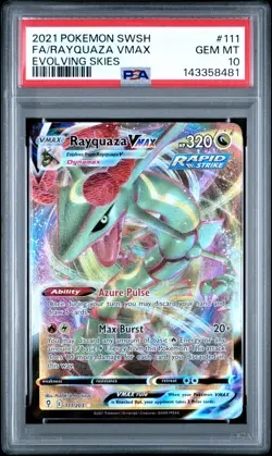 2021 Pokemon Sword & Shield Evolving Skies #111 Fa/Rayquaza Vmax PSA 10 - Image 1