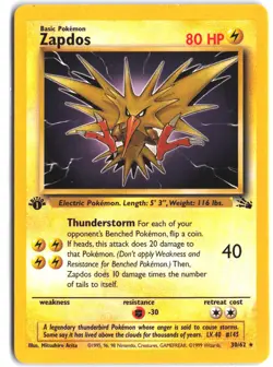Zapdos 30/62 Rare Fossil Pokemon 1st Edition - Image 1