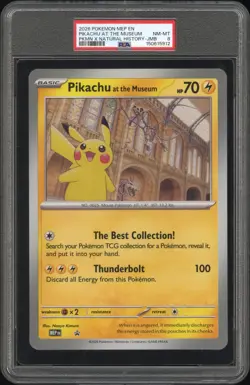 2026 POKEMON MEP EN-ME BLACK STAR PROMO PIKACHU AT THE MUSEUM PSA 8 - Image 1