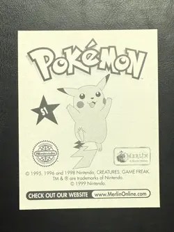 1999 MERLIN POKEMON STICKER #S1 PIKACHU PRISM - Image 2