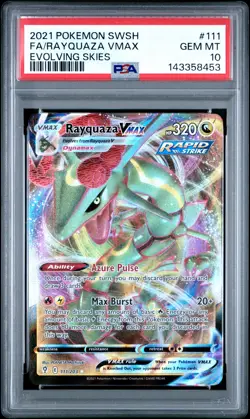 2021 Pokemon Sword & Shield Evolving Skies #111 Fa/Rayquaza Vmax PSA 10 - Image 1