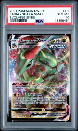 2021 Pokemon Sword & Shield Evolving Skies #111 Fa/Rayquaza Vmax PSA 10 - Image 1