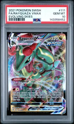 2021 Pokemon Sword & Shield Evolving Skies #111 Fa/Rayquaza Vmax PSA 10 - Image 1