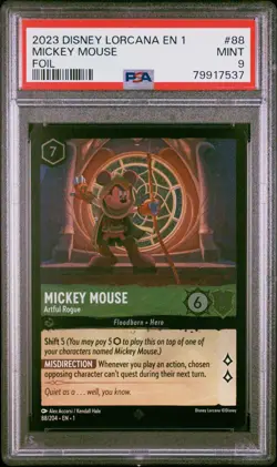 2023 DISNEY LORCANA EN FIRST CHAPTER FOIL #88 MICKEY MOUSE Artful Rouge PSA 9 - Image 1