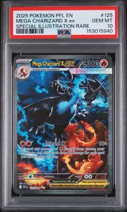 2025 POKEMON PFL EN-PHANTASMAL FLAMES #125 MEGA CHARIZARD X EX PSA 10 - Image 1