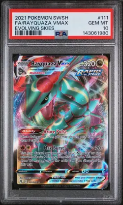 2021 Pokemon Sword & Shield Evolving Skies #111 Fa/Rayquaza Vmax PSA 10 - Image 1